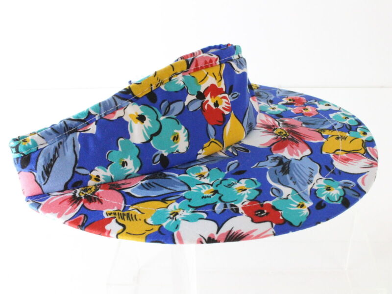 The Field Co Ladies Blue Cotton Sun Visor W/ Red And Yellow Flowers One Size