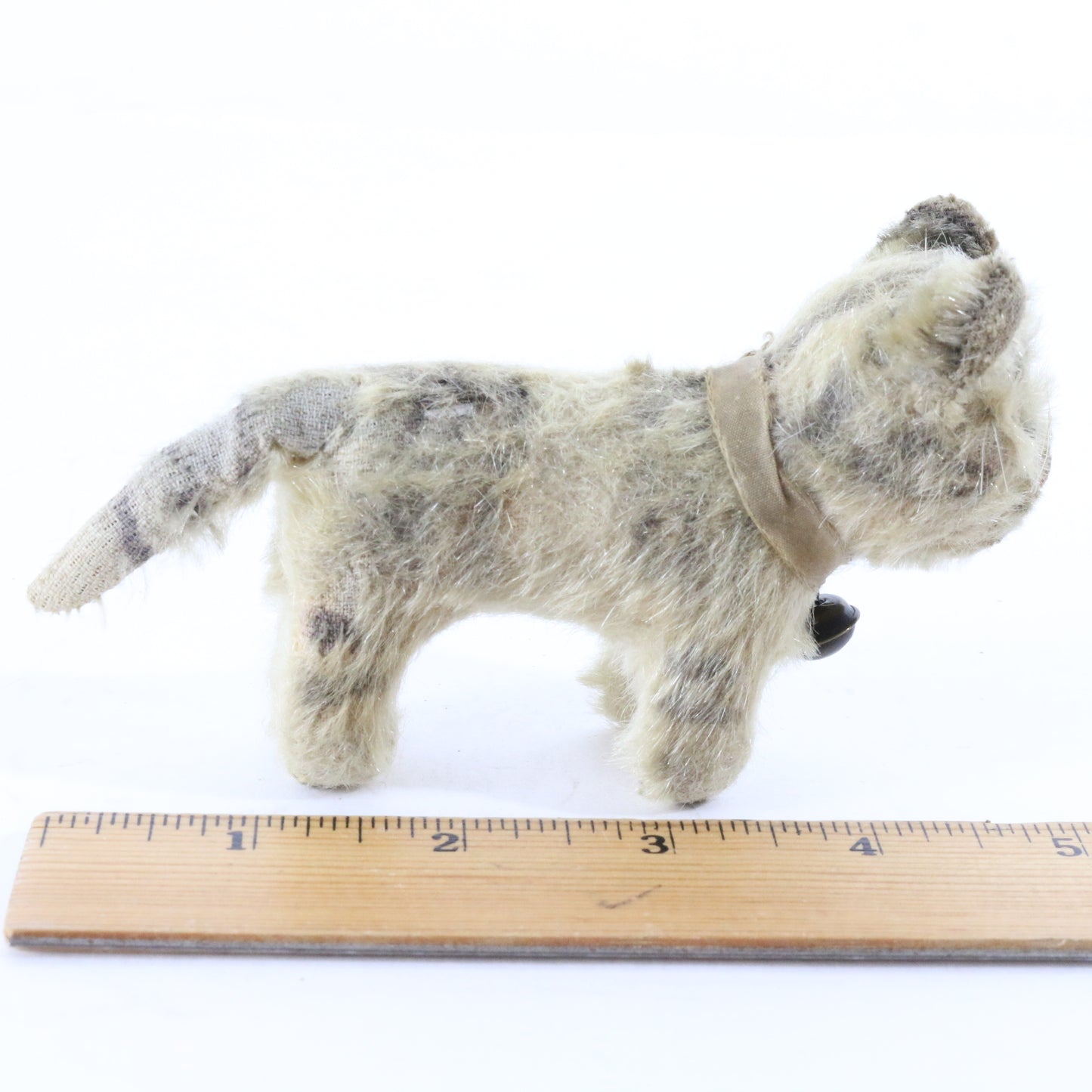 Antique Steiff Cat Stuffed Cat W/ Ribbon & Bell Glass Eyes 4"