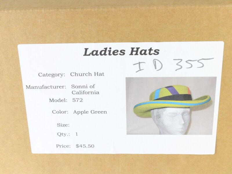 Sonni Of California Ladies Apple Green Wool Hat W/ Ribbons 6 7/8 55cm