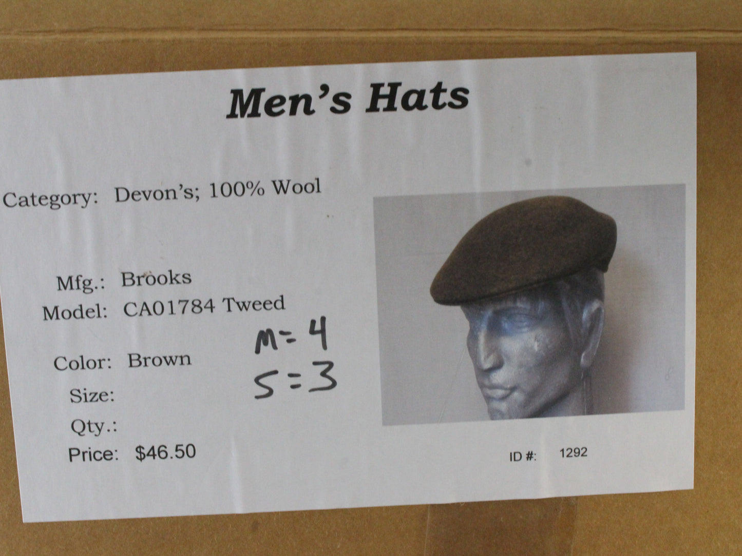 Brooks Mens Brown Wool Tweed Felt Devon Sport Cap Newsboy MULTIPLE SIZES