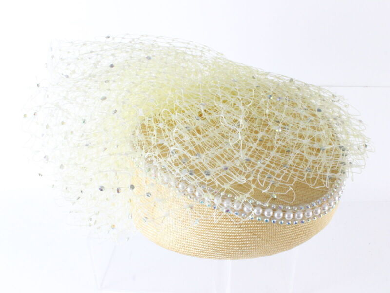 Jack Mcconnell New York Ladies Yellow Boutique CHURCH Hat Mesh And Rhinestones