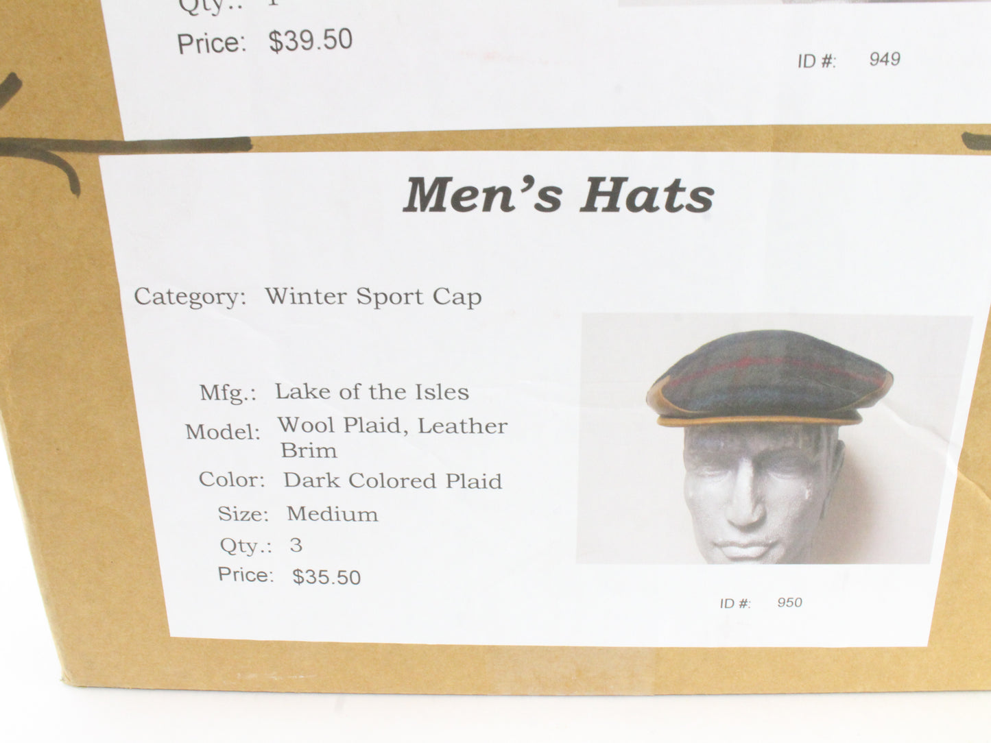 Lake of the Isles Mens Plaid Wool and Genuine Leather Sport Cap M