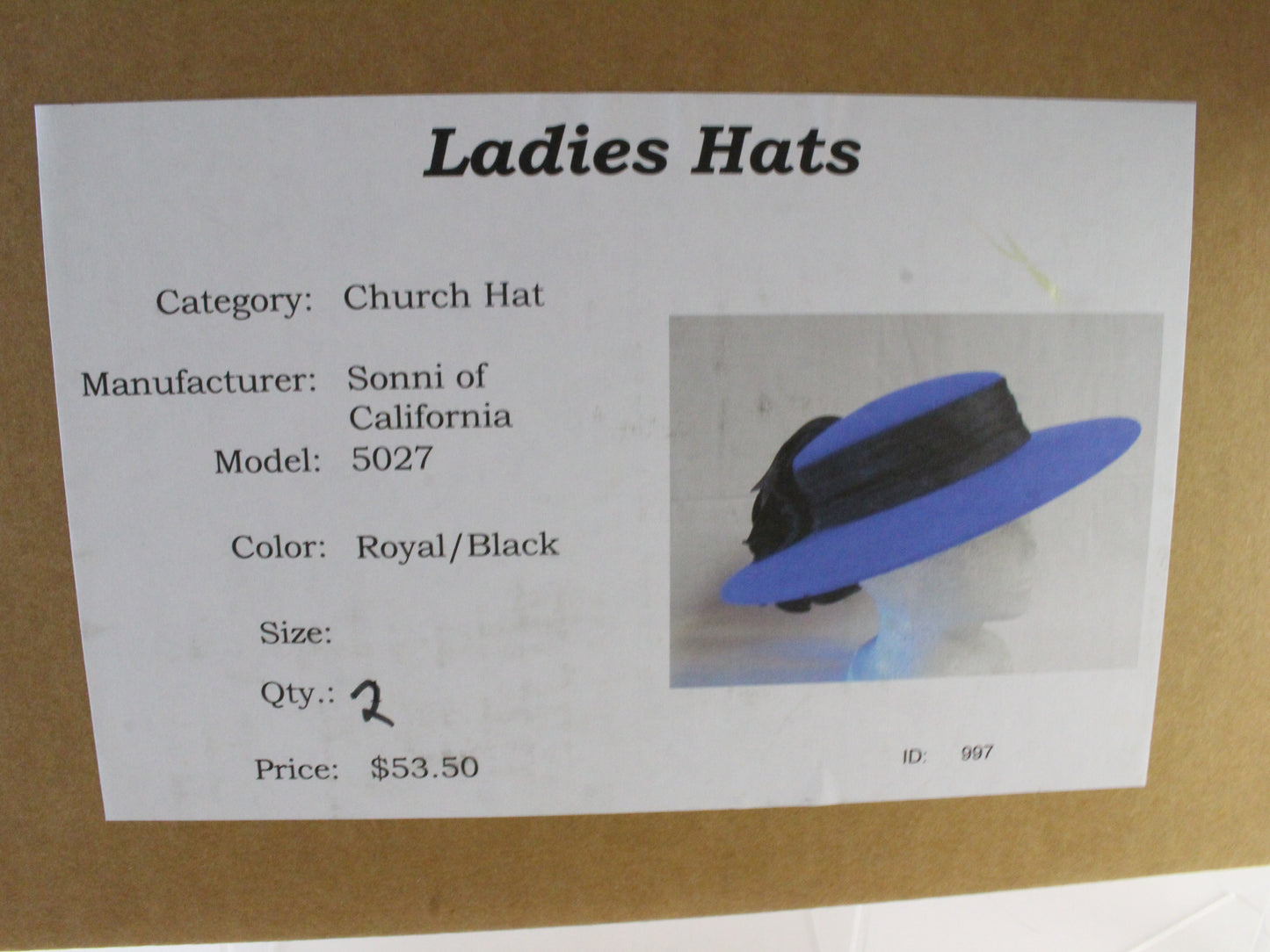 Sonni of California Ladies Boutique Royal Blue Wool Felt Hat 6 7/8 55cm