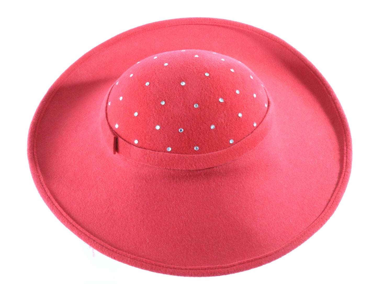 George Zamaul Couture Ladies Red Felt Boutique Hat W/ Rhinestones 7 1/8 57cm