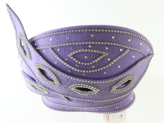 George Zamaul Couture Ladies Lilac Purple Felt Hat W/ Rhinestones 7 56cm