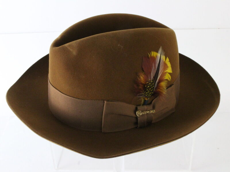 Biltmore President Mens Cognac Brown Fedora W/ Feather 7 56cm