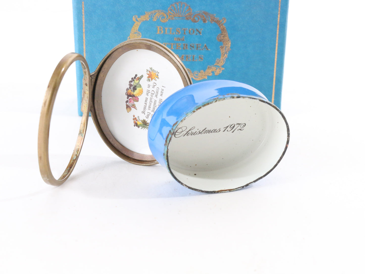 1972 Halcyon Days Christmas Battersea Enamel Oval Box 3 Ships Sailing LOW #11