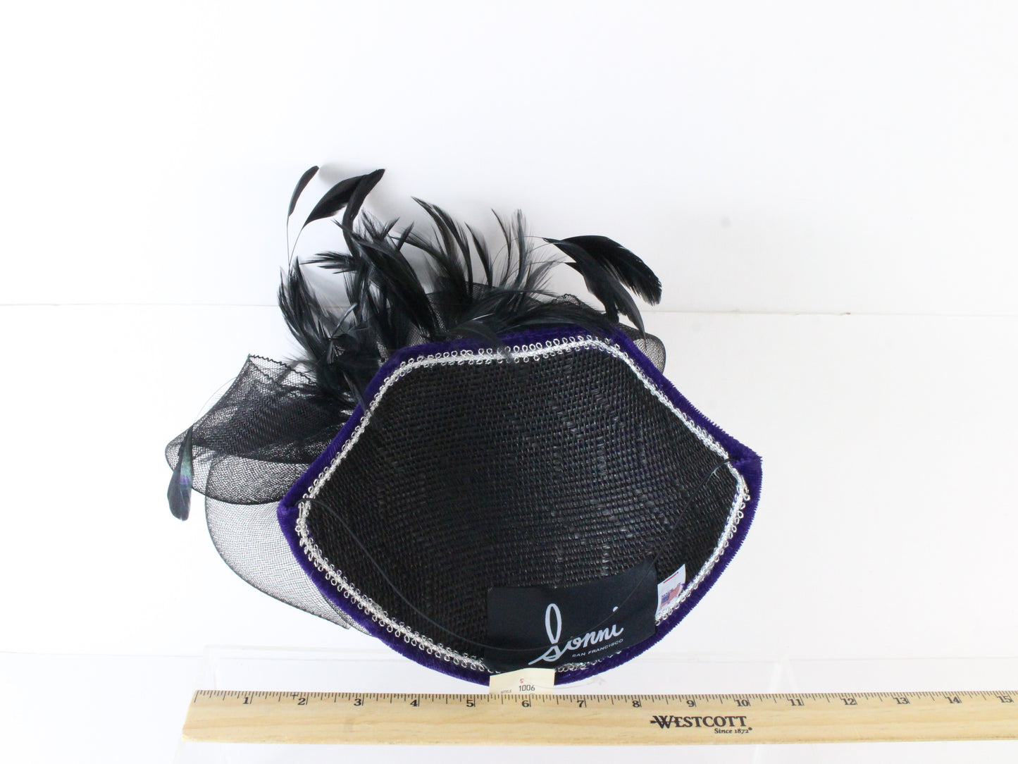 Sonni Of California Ladies Purple Fascinator Hat W/ Black Feathers 30.5cm