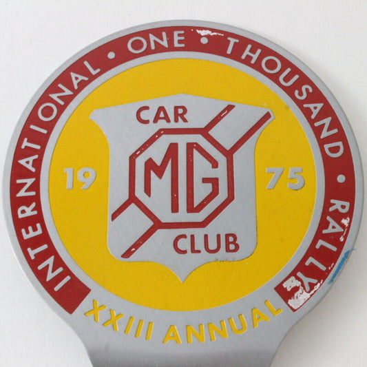 MG Car Club International One Thousand Rally 1975 4.75" Metal Emblem Badge