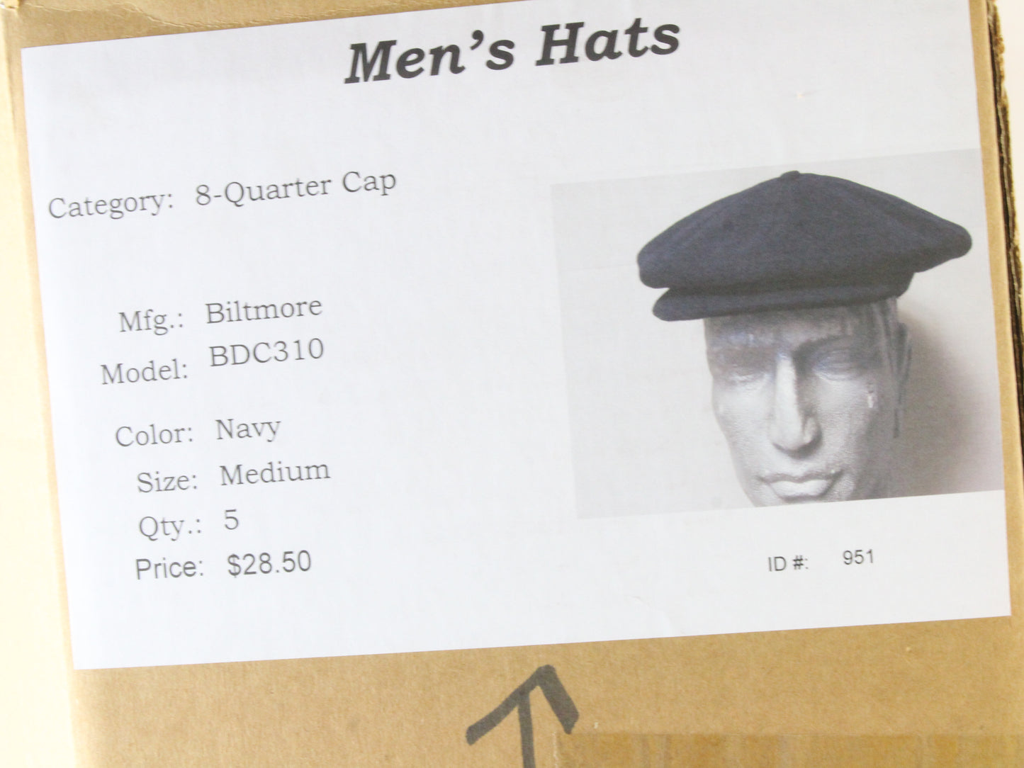 Biltmore Mens Navy Blue Wool Felt Paneled Eight Quarter Cap M