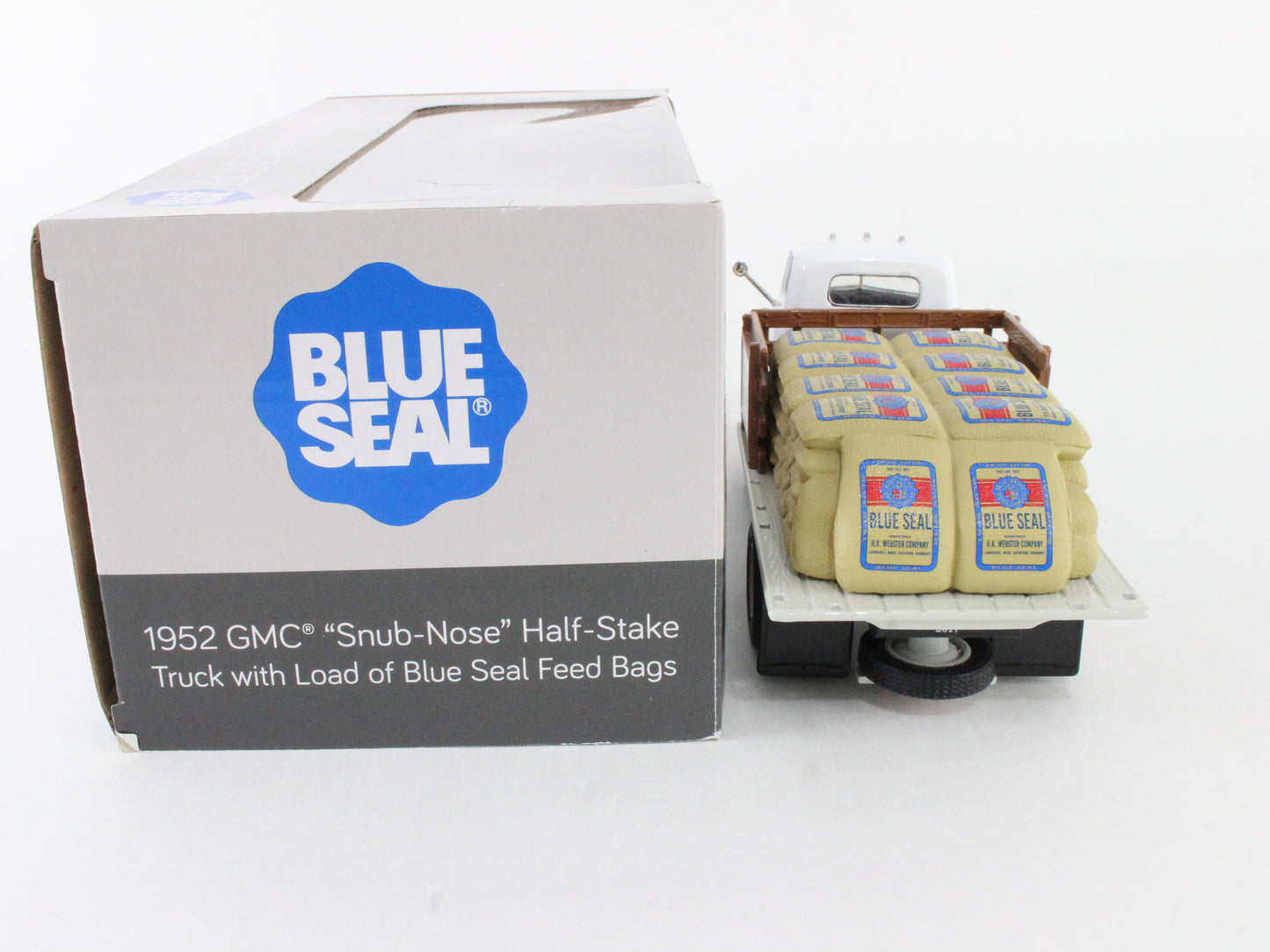 1952 GMC Snub-nose Half-stake Truck W/ Blue Seal Feed First Gear 1:34 18-4104