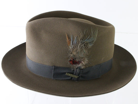 Stetson the Sovereign Mens Tawny Brown Felt Fedora W/ Feathers MULTIPLE SIZES