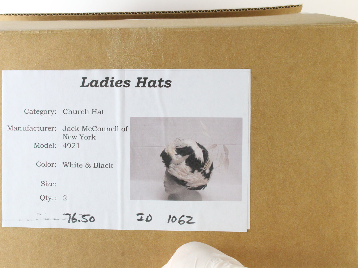 Jack Mcconnell New York Ladies Black and White Wool Felt Dress Hat 7 1/8 57cm