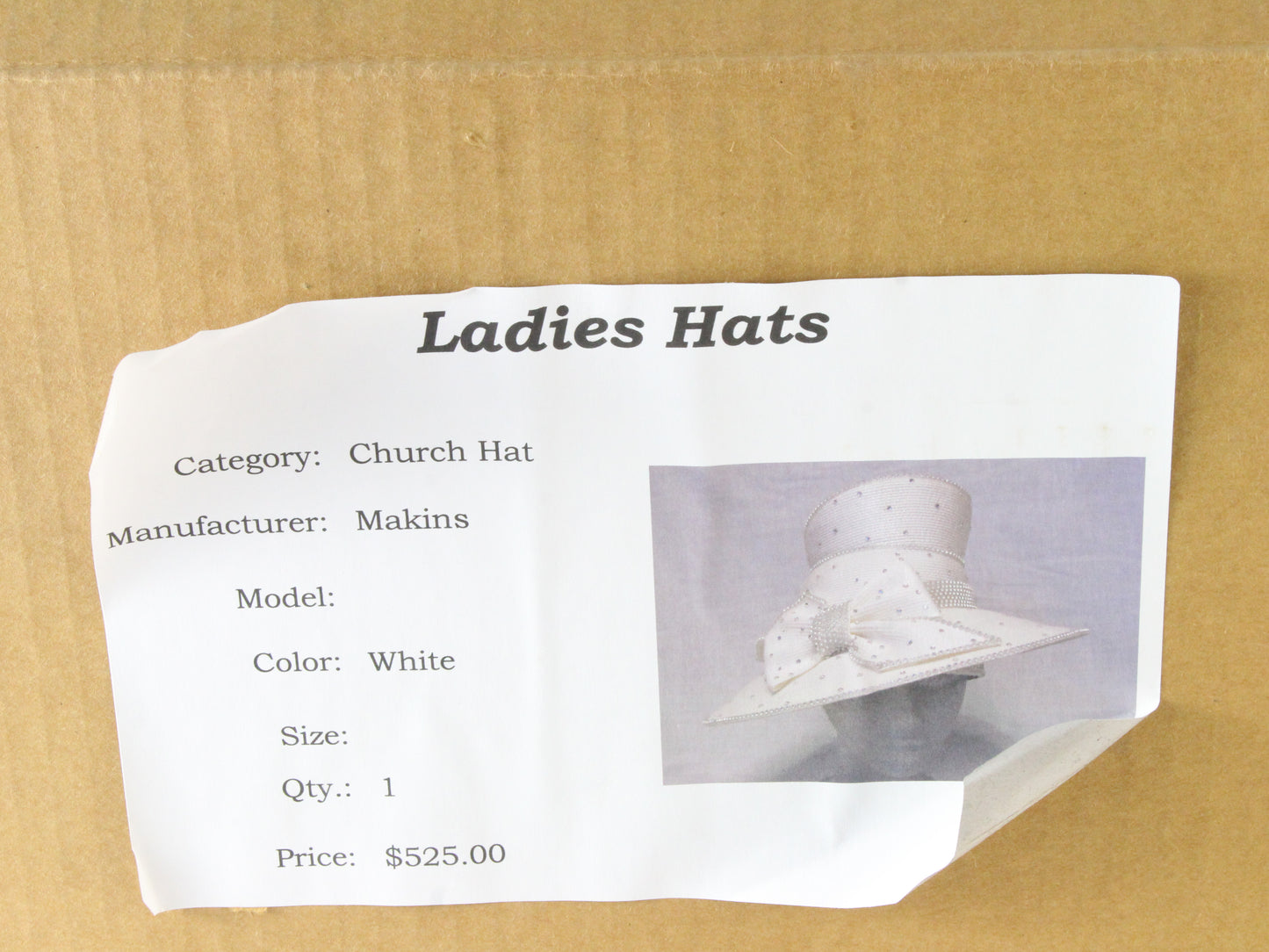 Makins New York Ladies White Fancy Boutique Hat W/ Rhinestones 7 56cm