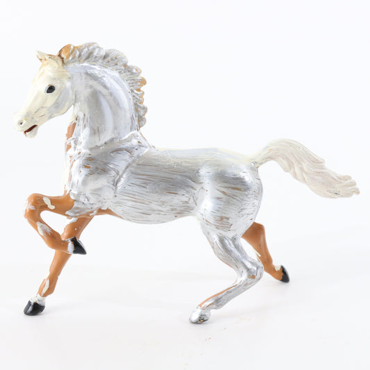 Vintage Custom Painted Silver & White Running Plastic Horse Phillipines 6.5"