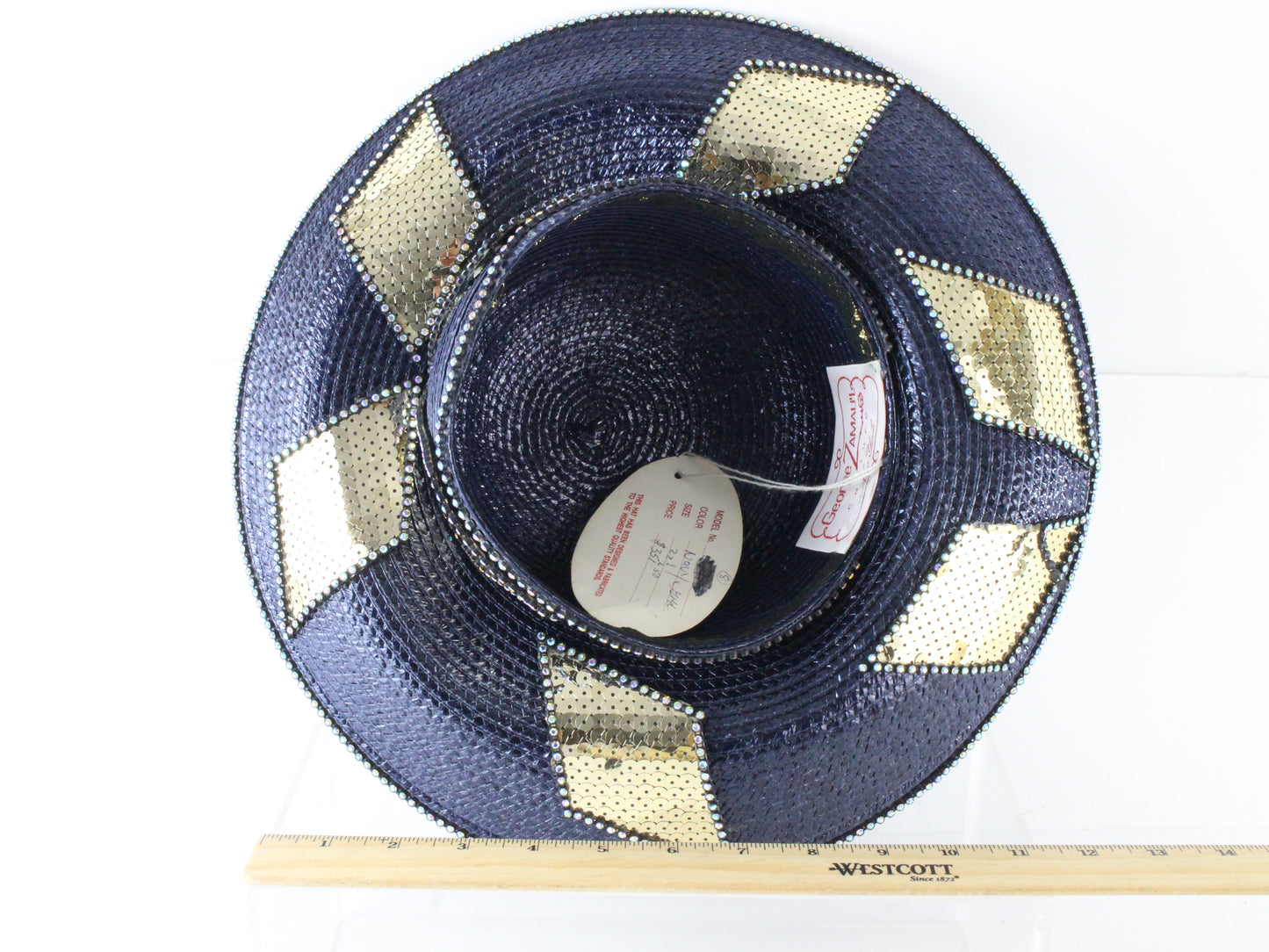 George Zamaul New York Ladies Navy Blue Boutique Hat W/ Rhinestones 7 56cm