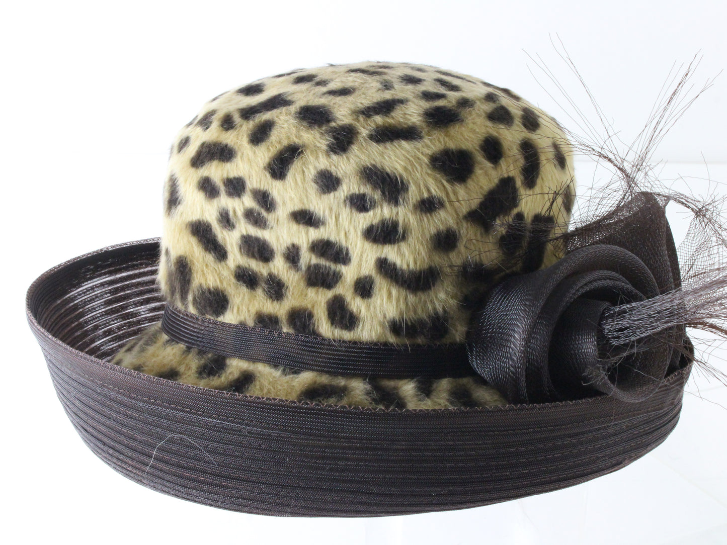 Marzi of Italy Ladies Handmade Animal Print Felt Hat W/ Brown Trim 7 56cm WOW