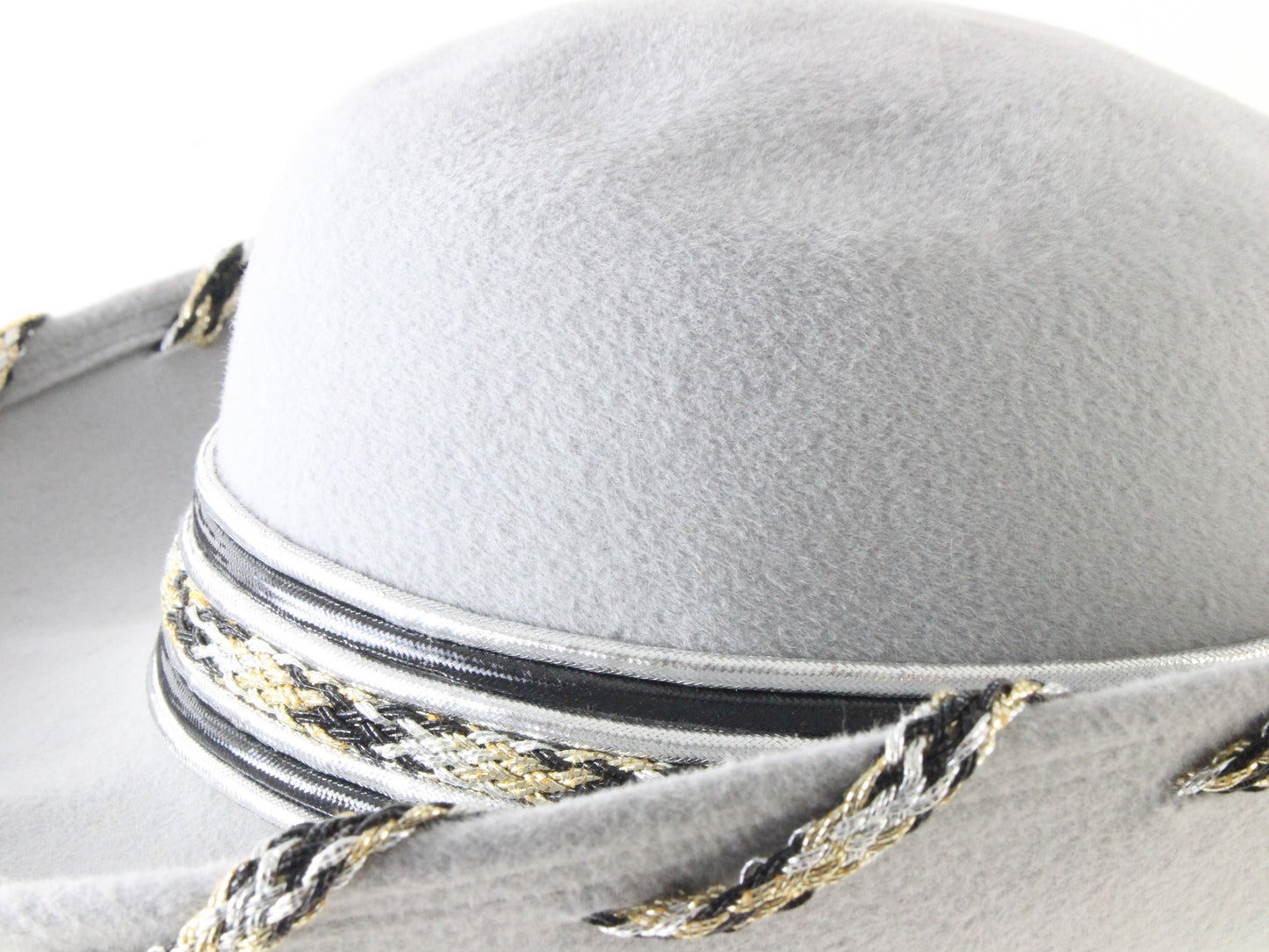 Mr D Ladies Boutique Gray Felt Hat W/ Gold and Silver Accents 6 3/4 54cm