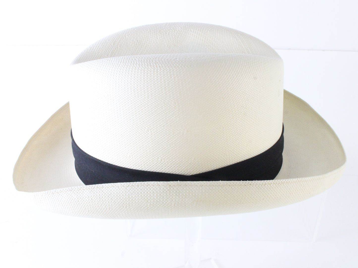 Dobbs Fifth Avenue Mens Natural White Straw Homburg W/ Black Band MULTIPLE SIZES