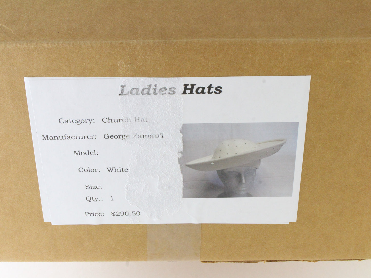 George Zamaul Ladies Elegant Couture White Felt Hat W/ Rhinestones 7 1/8 57cm