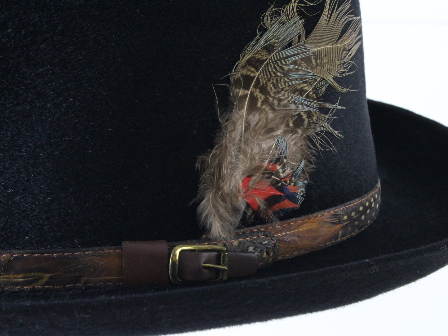 Cavanagh Hats Paddock Mens Black Felt Fedora W/ Brown Feathers MULTIPLE SIZES