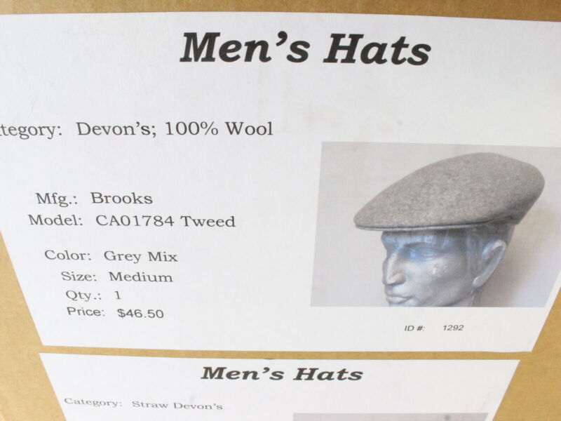 Brooks Mens Light Gray Wool Tweed Ivy Cap QUALITY MADE ENGLAND SIZE: M