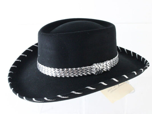 Fiesta Hat Co Waterproof Black Wool Felt Cowboy Cowgirl Hat W/ Silver Band SIZES