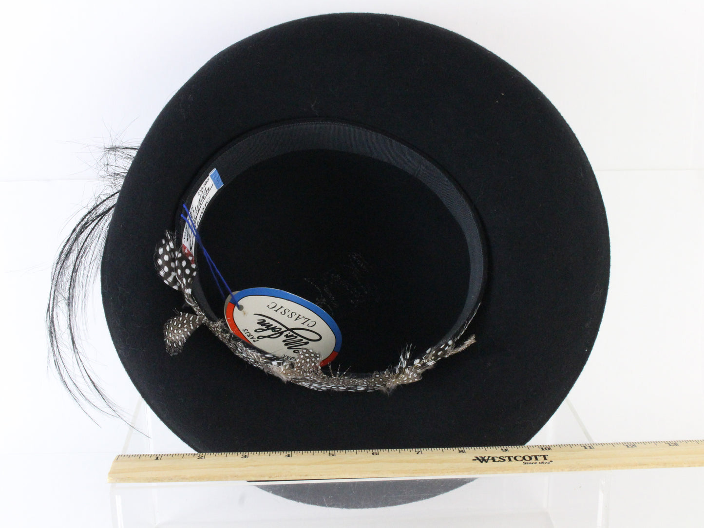 Mr John Classic Ladies Black Wool Felt Boutique Hat W/ Feathers 7 56cm