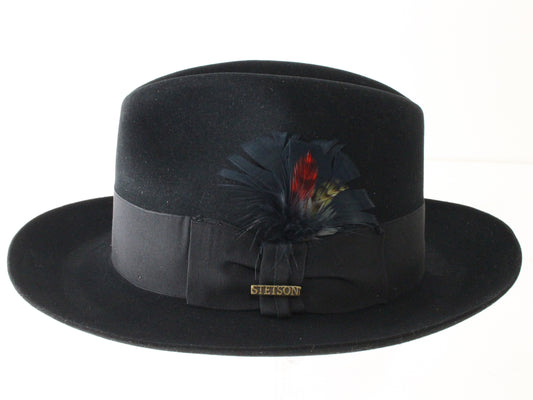 Stetson the Sovereign Mens Black Felt Fedora W/ Black Feather MULTIPLE SIZES