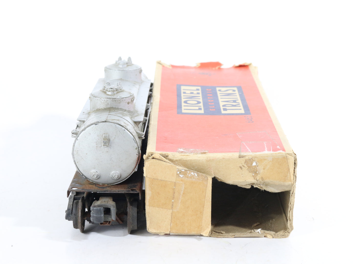 Lionel O Postwar 6465 Sunoco Silver Twin Dome Tank Car W/ Box