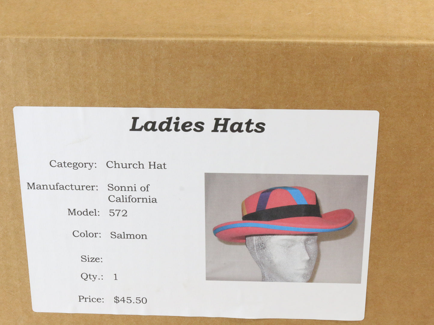 Sonni of California Ladies Boutique Salmon Pink Hat W/ Ribbons 6 7/8 55cm