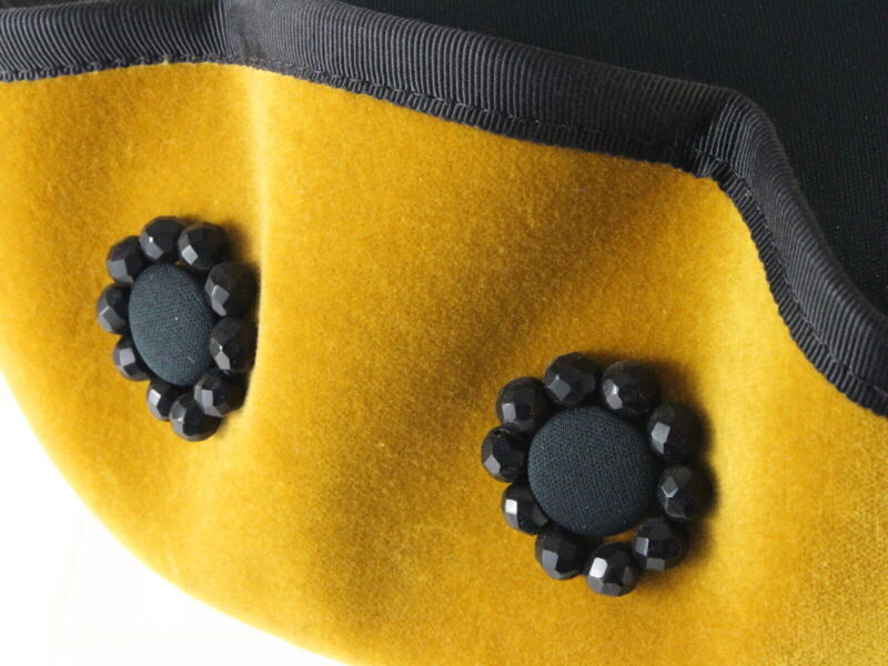 Vintage Chapeau Creations Ladies Mustard Yellow And Black Boutique Hat W/ Beads