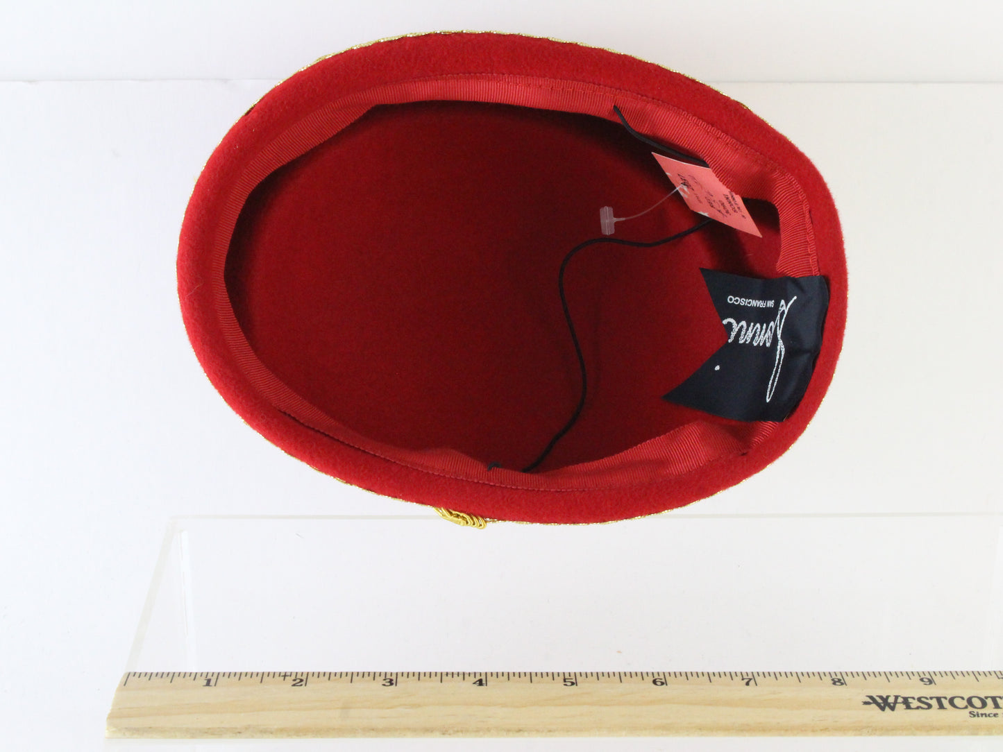 Sonni of California Ladies Couture Red Felt Hat W/ Gold Cord 6 7/8 55cm