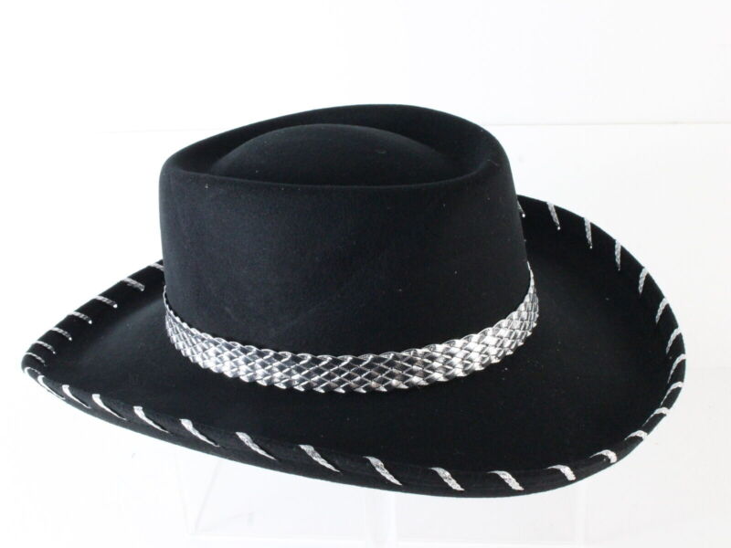 Fiesta Hat Co Waterproof Black Wool Felt Cowboy Cowgirl Hat W/ Silver Band SIZES