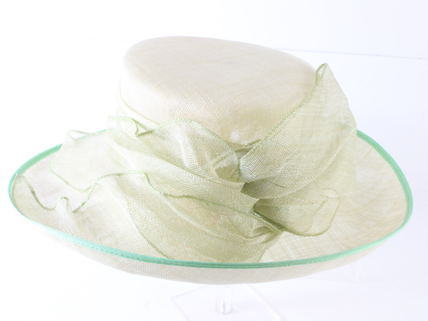 Chapeau Creations Ladies Boutique White And Lime Straw Hat 7 56cm