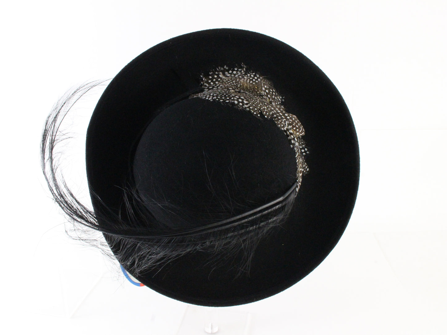 Mr John Classic Ladies Black Wool Felt Boutique Hat W/ Feathers 7 56cm