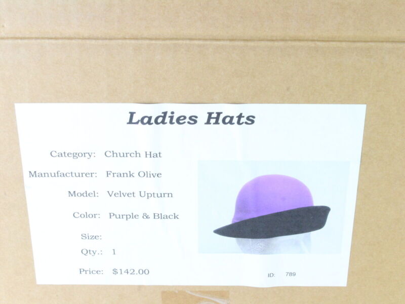 Frank Olive New York Ladies Purple And Black Felt Hat 6 7/8 55cm VINTAGE