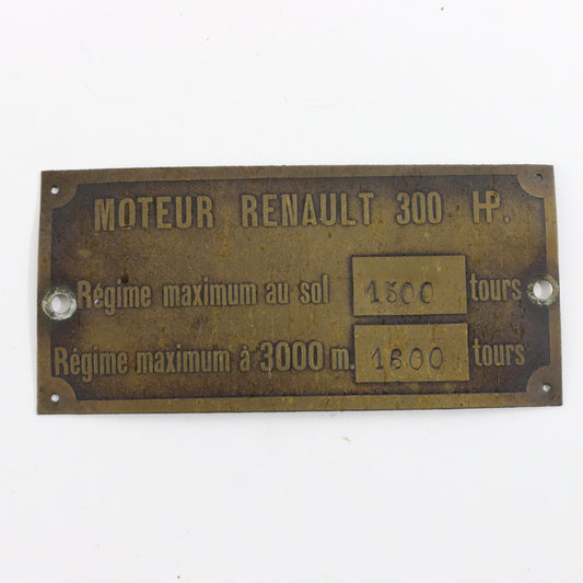 Moteur Renault 300hp Vintage Metal Automobile Emblem Prewar Badge Plate 4"