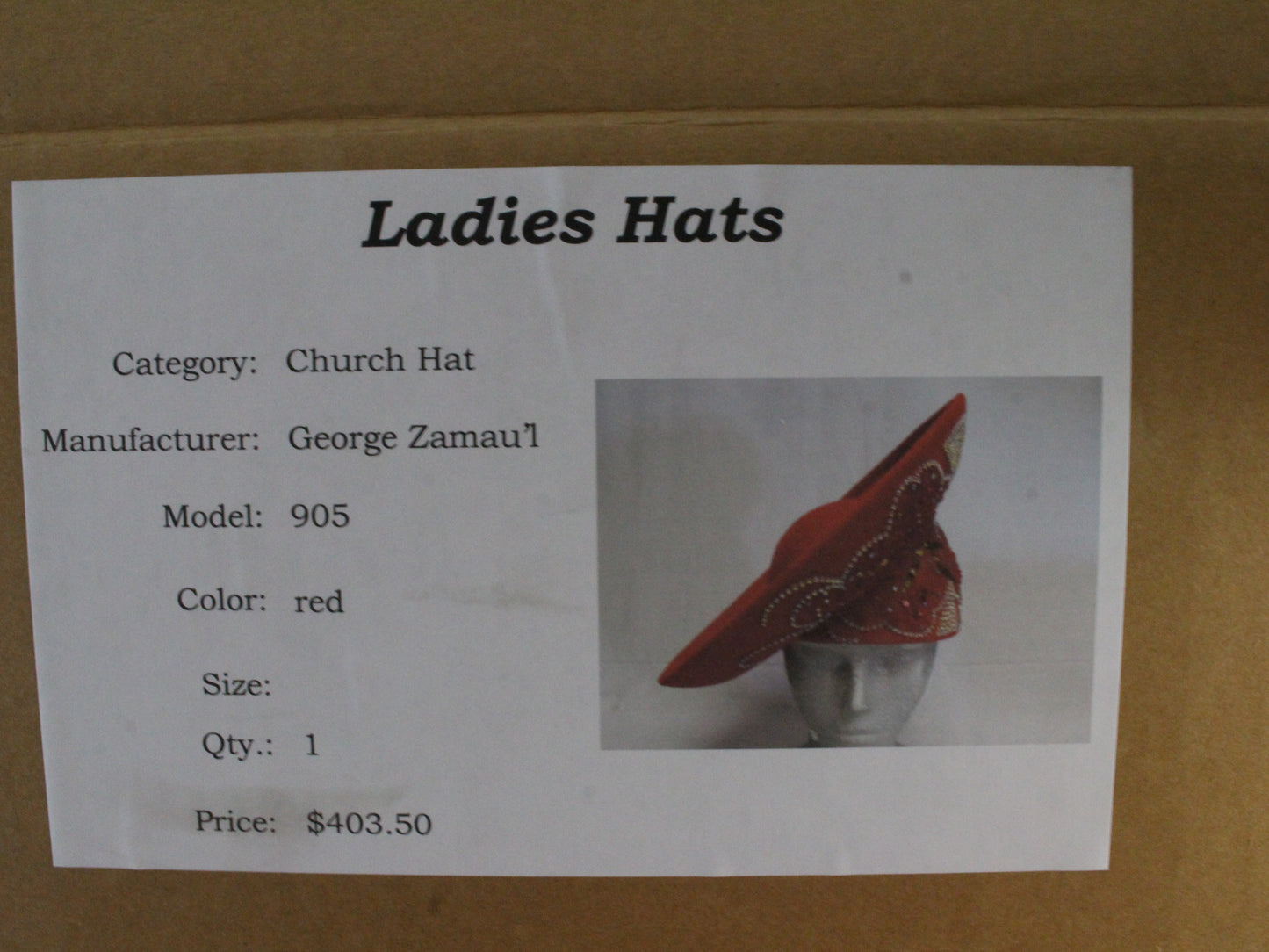 George Zamaul New York Ladies Fancy Asymmetrical Red Felt Hat W/ Sequins 7 56cm