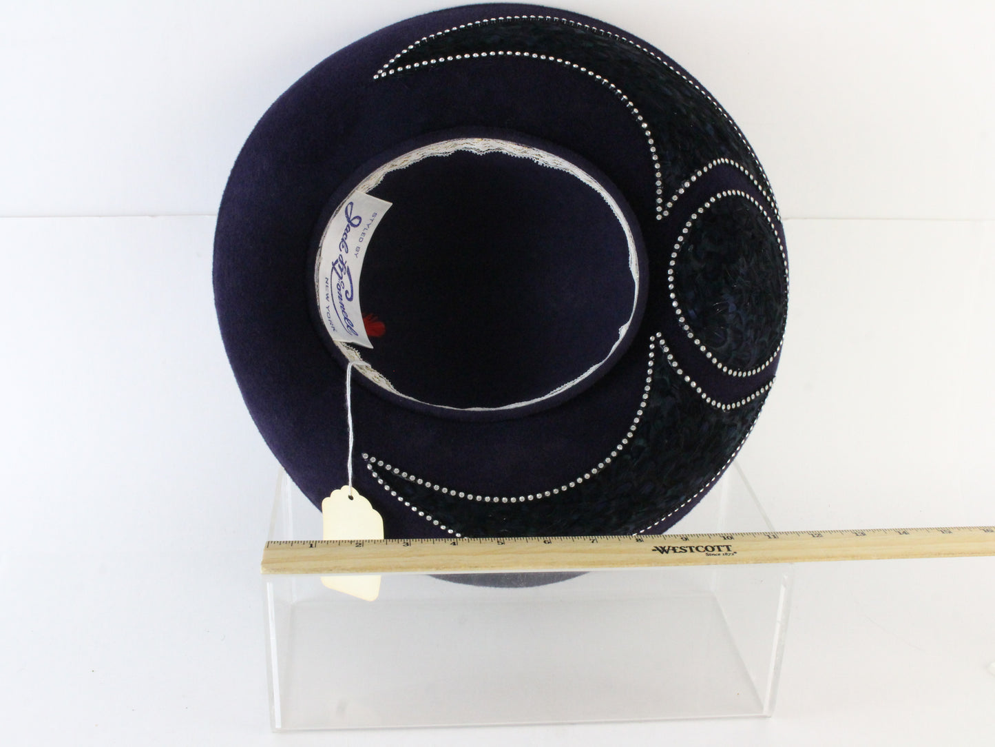 Jack Mcconnell New York Ladies Navy Blue Felt Hat W/ Feathers 6 7/8 55cm