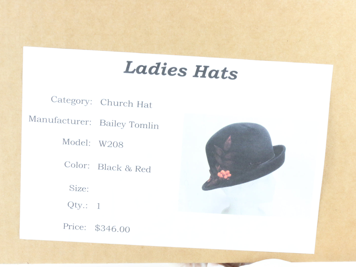 Bailey Tomlin London Ladies Black Felt Cloche Hat W/ Leaves 6 7/8 55cm