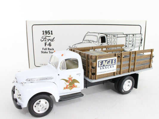 1951 Ford F-6 Full Rack Stake Truck Eagle Snacks First Gear 1:34 Model 19-1191