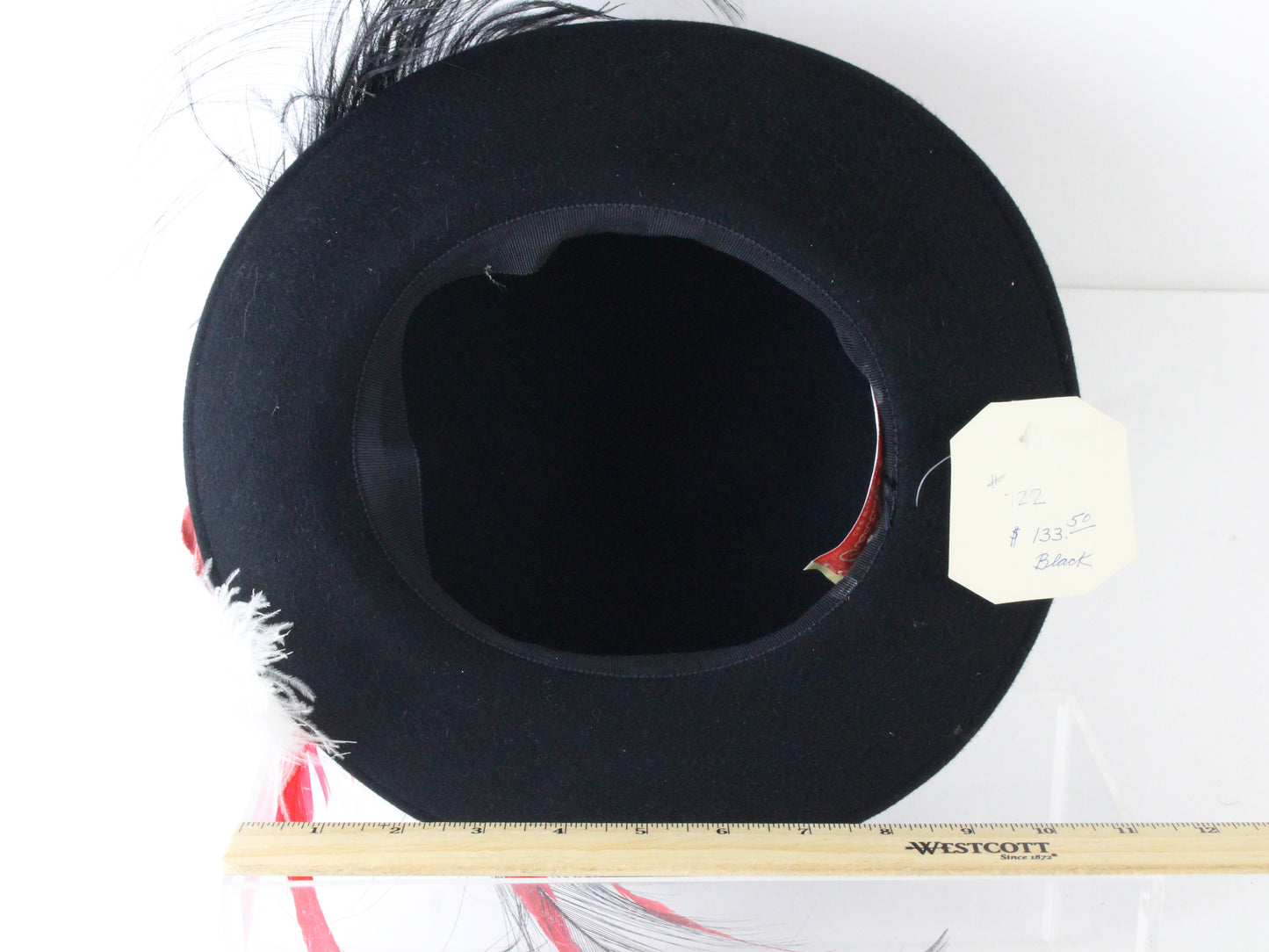 Chapeau Creations Ladies Black Fancy Boutique Felt Hat W/ Feathers 6 7/8 55cm