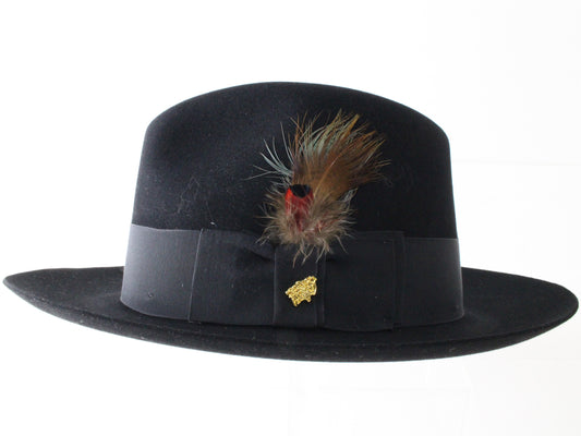 Stetson the Sovereign Temple Mens Black Felt Fedora W/ Beaver Pin 6 3/4 54cm