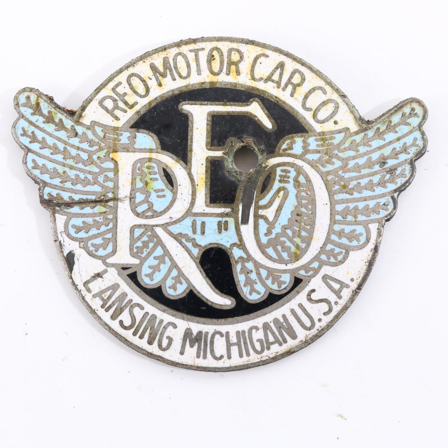 REO Motor Car Lansing Metal Automobile Emblem Radiator Badge 2.5"