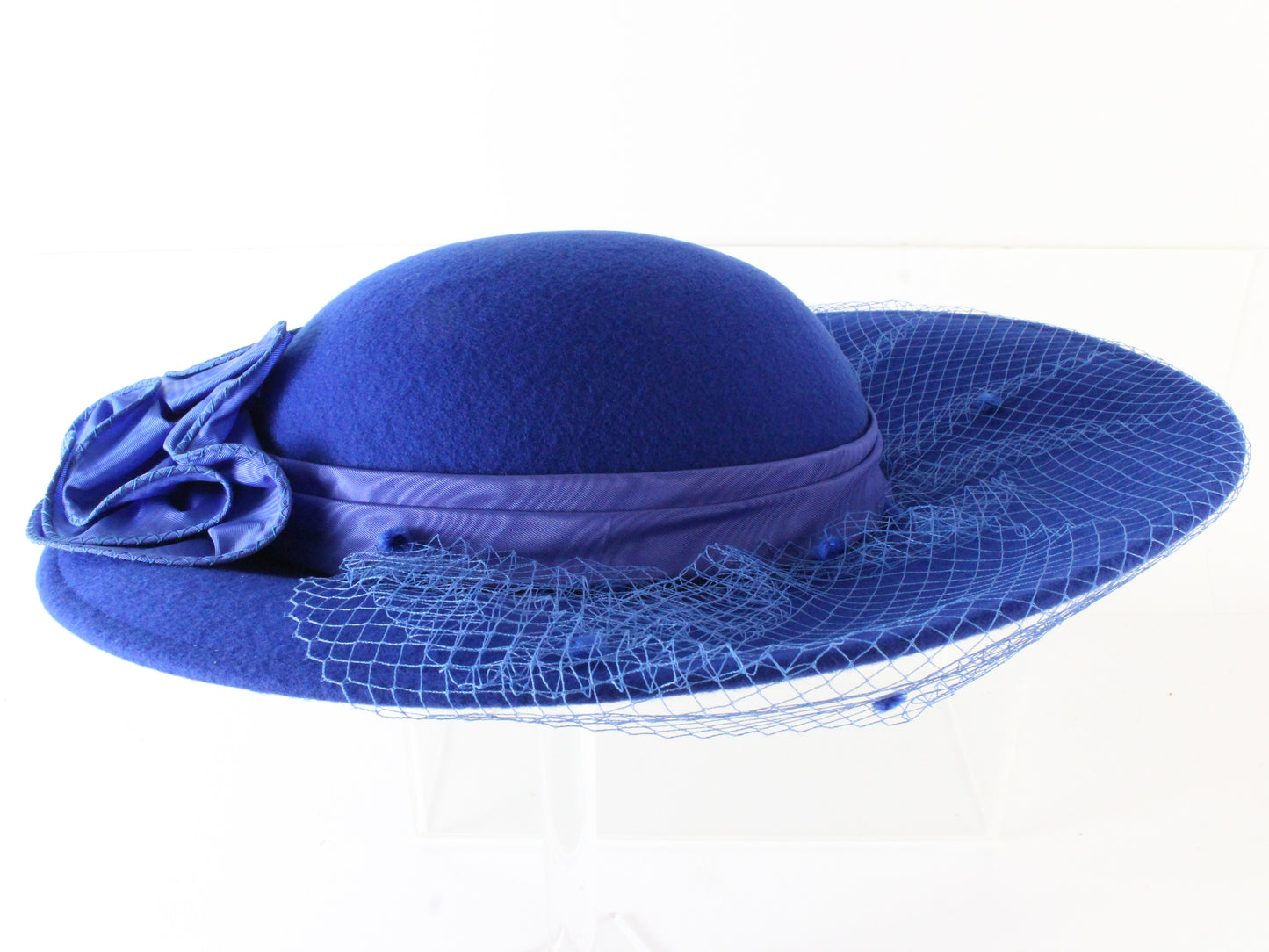 Sonni Of California Ladies Royal Blue Wool Felt Hat W/ Ribbon 6 7/8 55cm