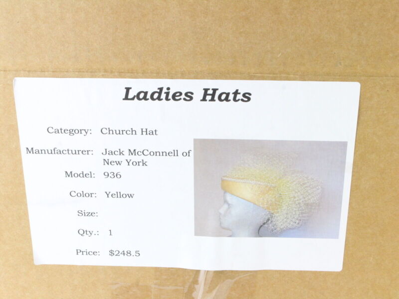 Jack Mcconnell New York Ladies Yellow Boutique CHURCH Hat Mesh And Rhinestones