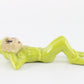 Vintage Pixie Reclining In Green Suit W/ Hat Ceramic 5.5 In