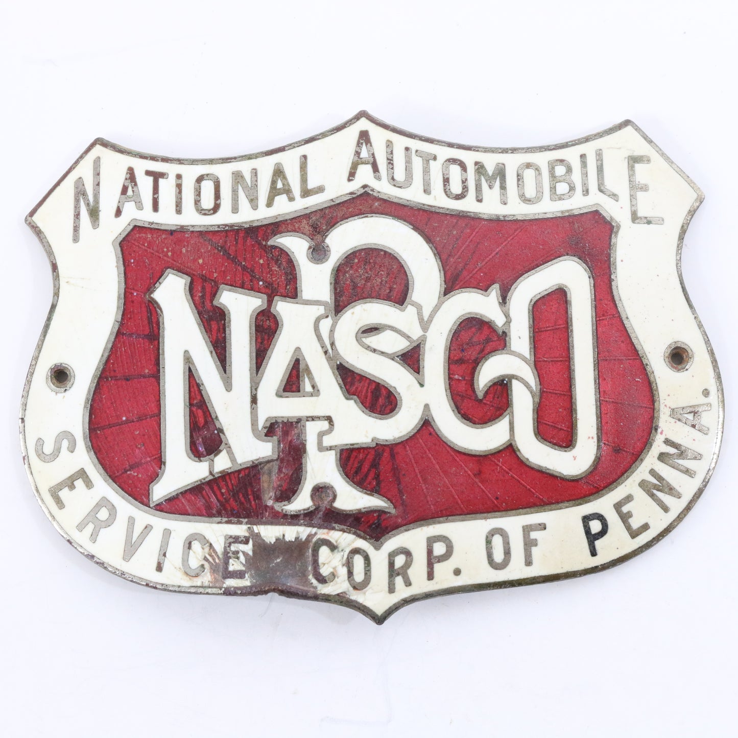 NASCO National Automobile Penna Service Metal Car Emblem Badge