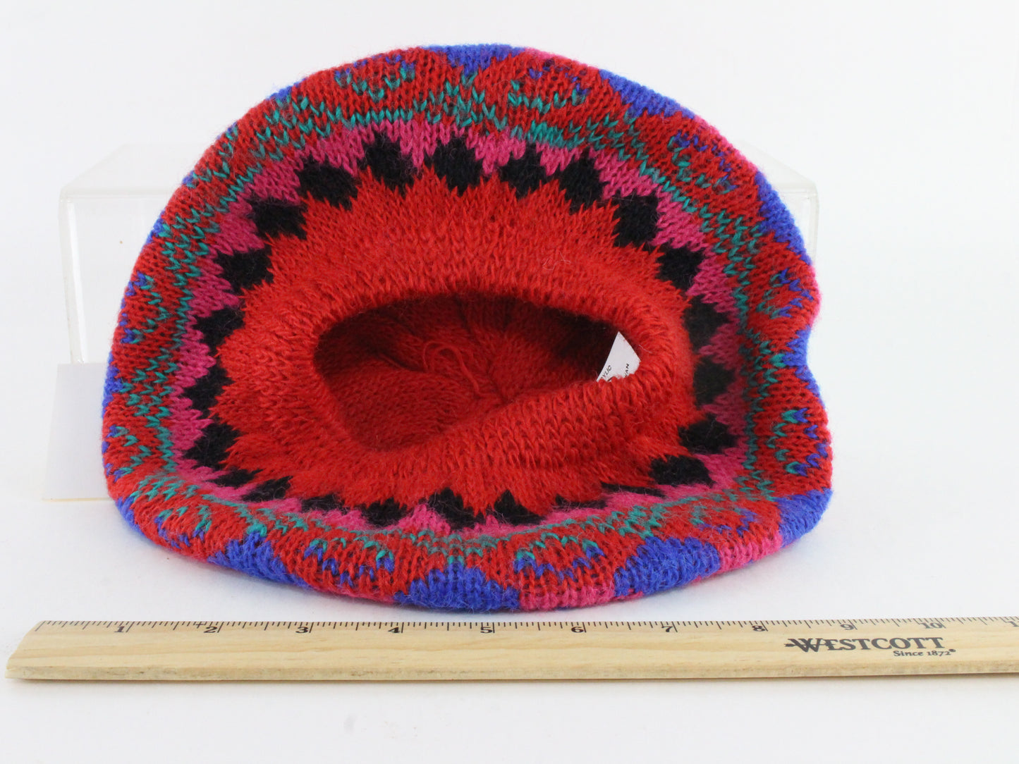 Mixed Red Pink & Blue Arlin Acrylic Knit Ladies Cap Stretch Band Winter/Holiday